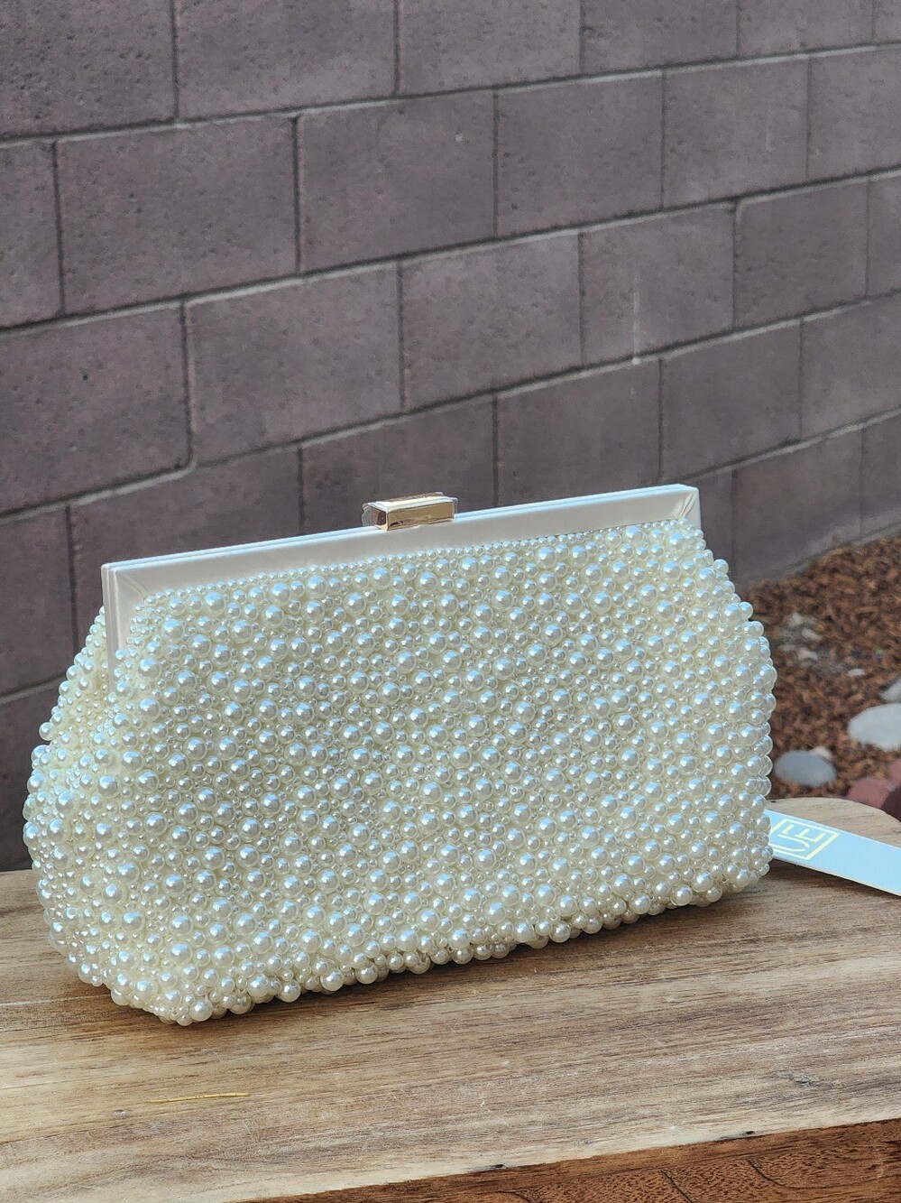 Urban Expressions Women's Ivory Pearl-Embellished Cream Evening Clutch - Picture 2 of 8